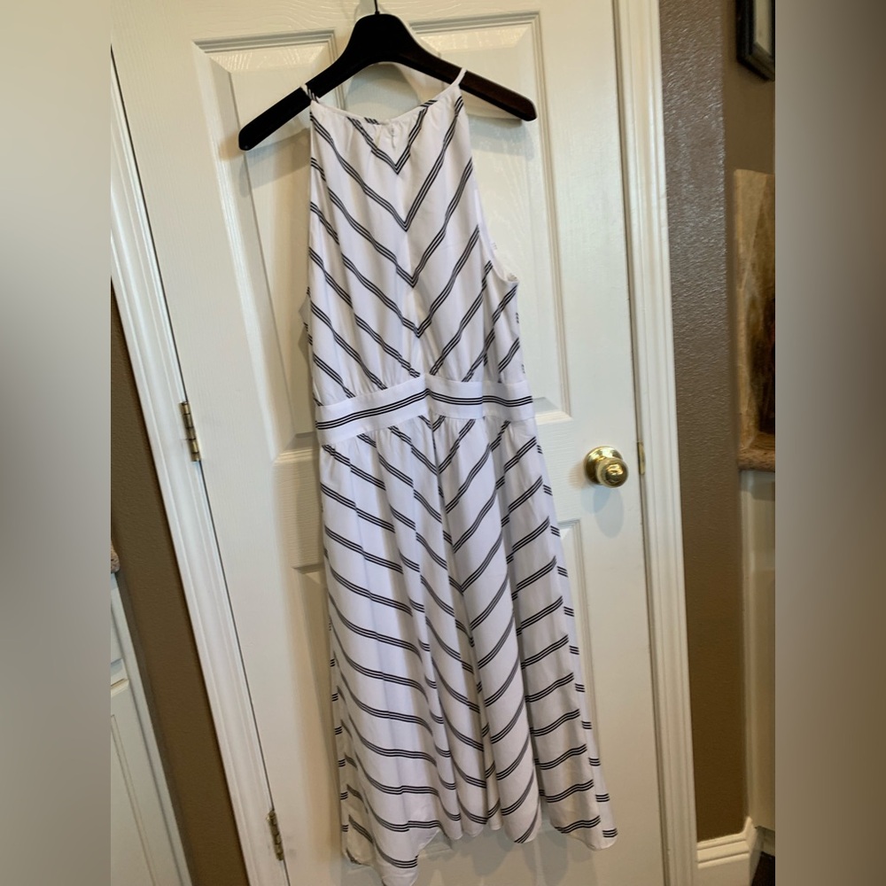 Ann Taylor White Maxi Halter Dress with Black Stripes
